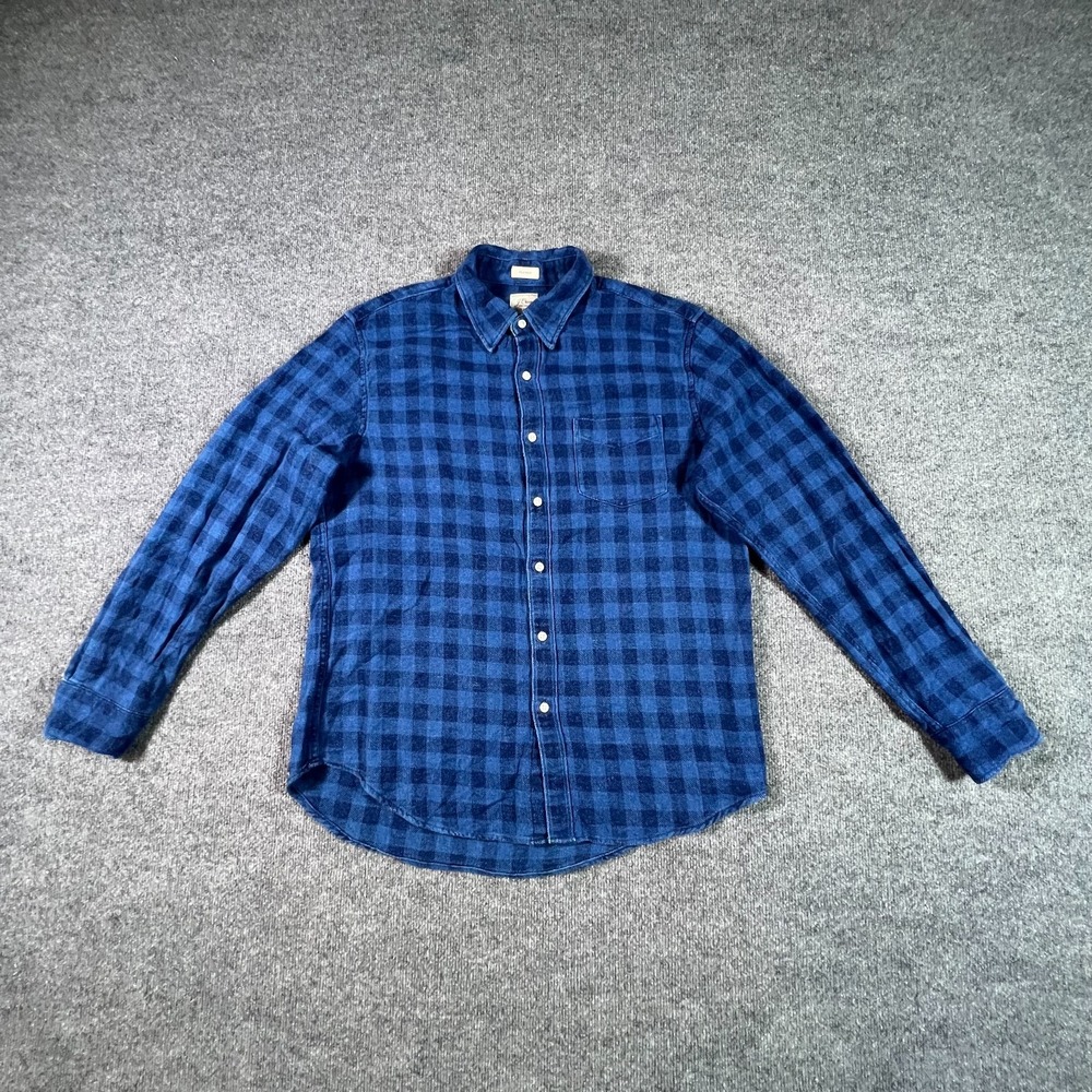 Re-Imagined by J.Crew Button-Up Shirt Men's L Blue Cotton Flannel Plaid Classic